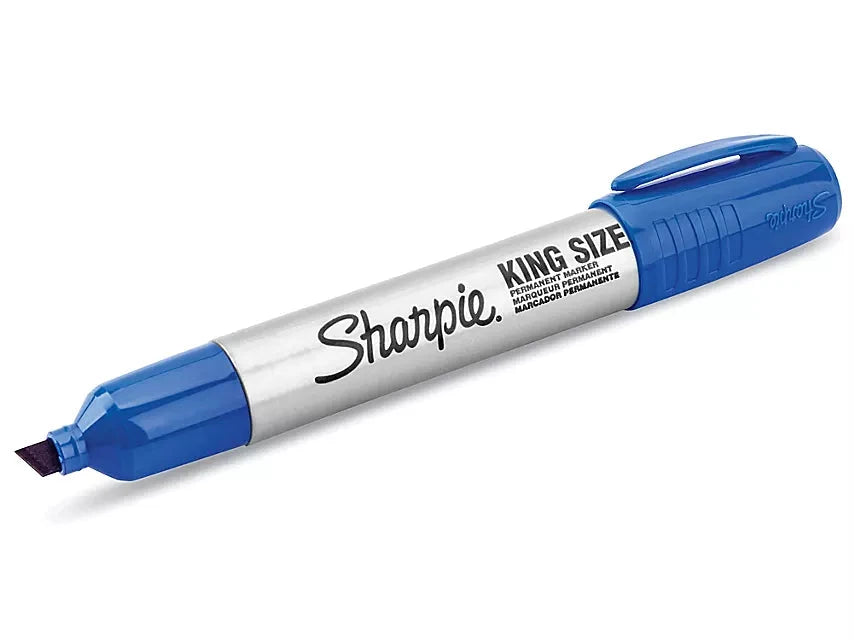 Sharpie King Size permanent marker, blue, chisel tip.