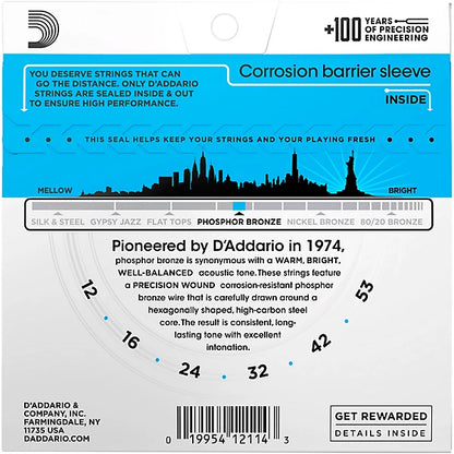 D'Addario 12-53 Light, Phosphor Bronze Acoustic Guitar Strings