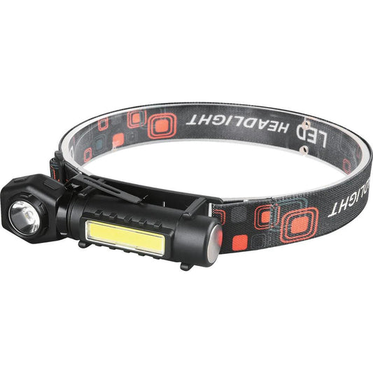 Hosa FLT-113 headlamp with black strap and LED bar, red pattern, brand visible.