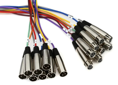 Set of audio cables with XLR connectors on a white background