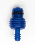 Blue plastic valve stem cap on a white background