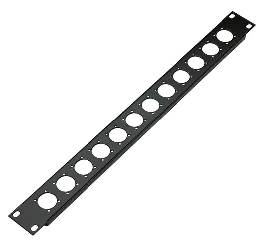Black metal bracket with multiple holes on a white background