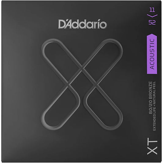 D'addario 11-52 Custom Light, XT 80/20 Bronze Coated Acoustic Guitar Strings
