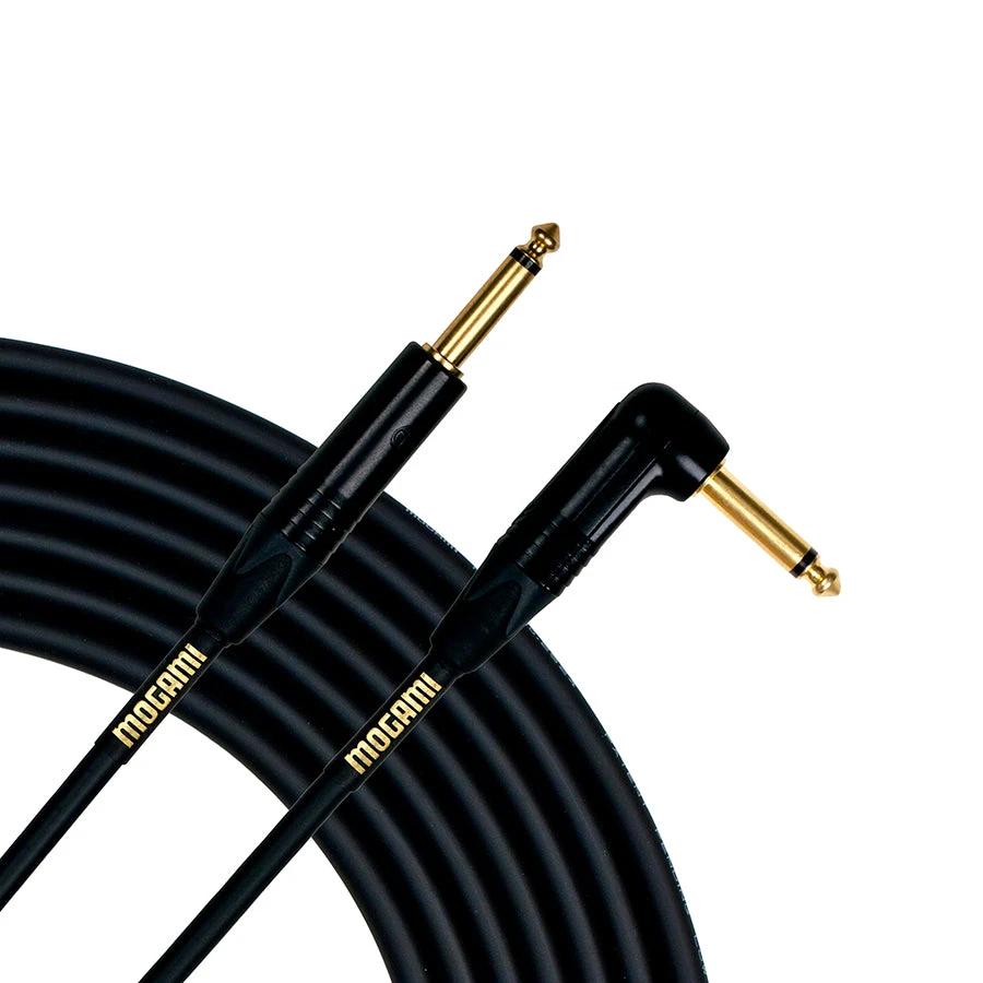 Mogami Gold instrument cables, two with right-angle and straight 1/4in jacks, black cables with gold-plated connectors.