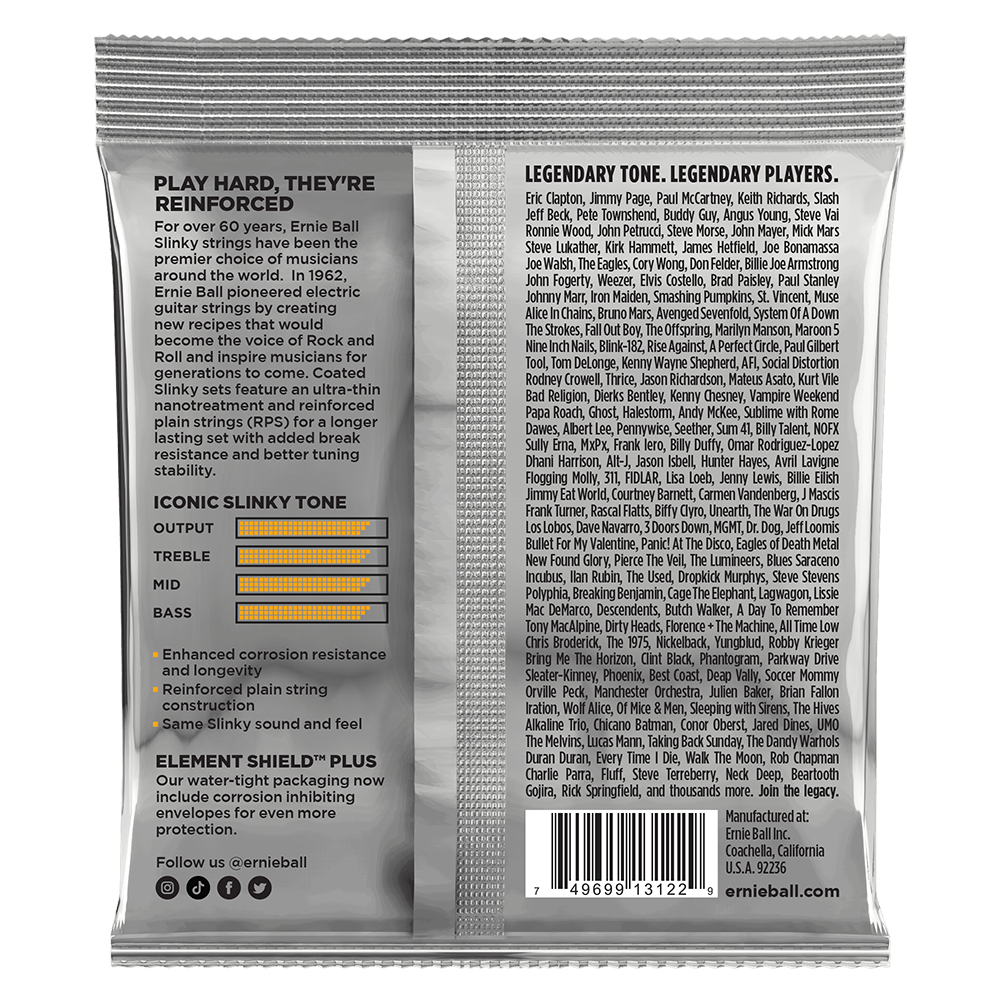 Ernie Ball 9-46 Hybrid Slinky, Coated Titanium RPS Electric Guitar Strings P03122