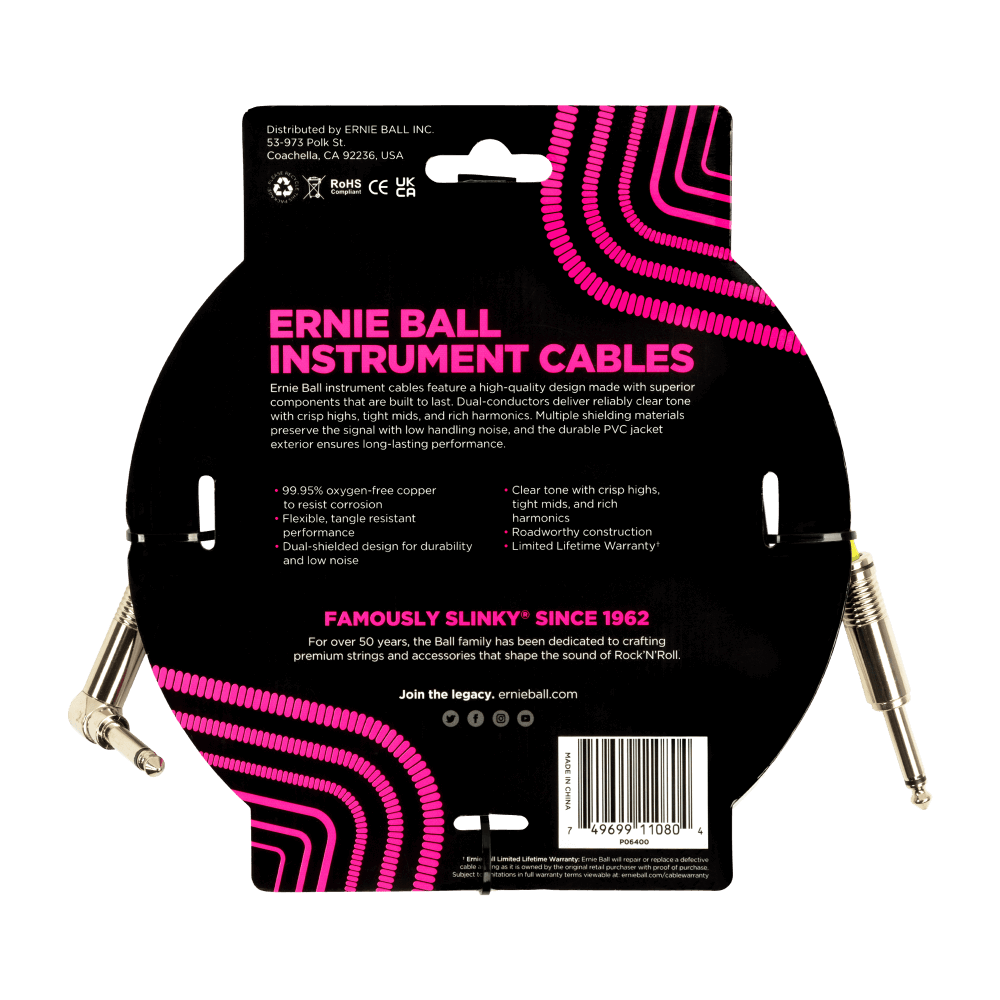 Ernie Ball Classic Instrument Cable Straight/Angle 15ft