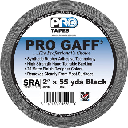 Pro Gaff gaffer tape roll by Pro Tapes, black, 2 in x 55 yd.