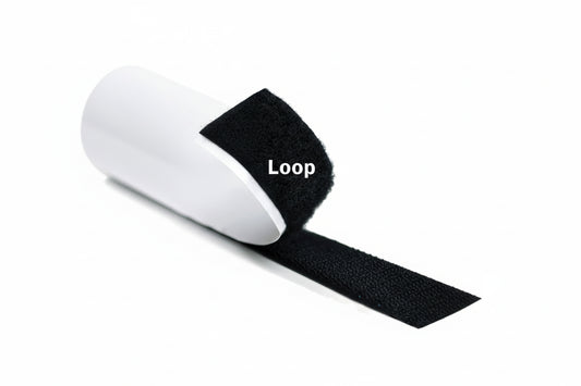 Black loop tape with a hand holding it, labeled 'Loop' on a white background.