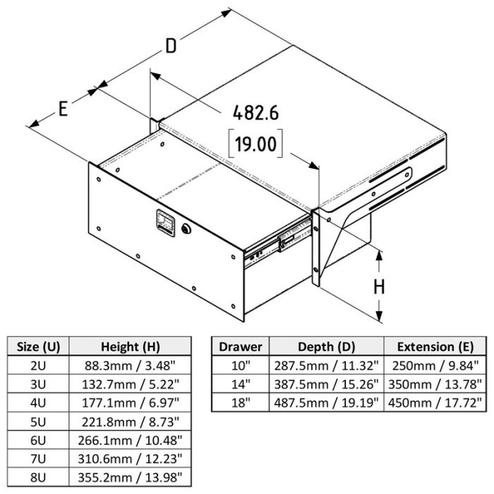 2U Lockable Lightweight Aluminum Rack Drawer – 14" Deep