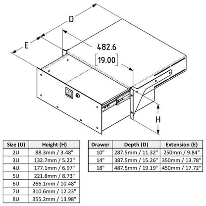 2U Lockable Lightweight Aluminum Rack Drawer – 14" Deep