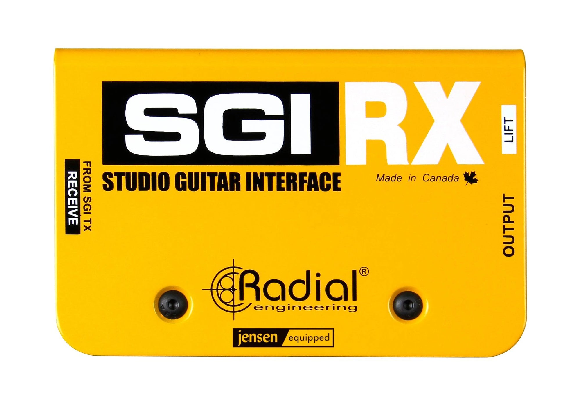 Yellow Radial SGI RX Studio Guitar Interface with branding on a white background