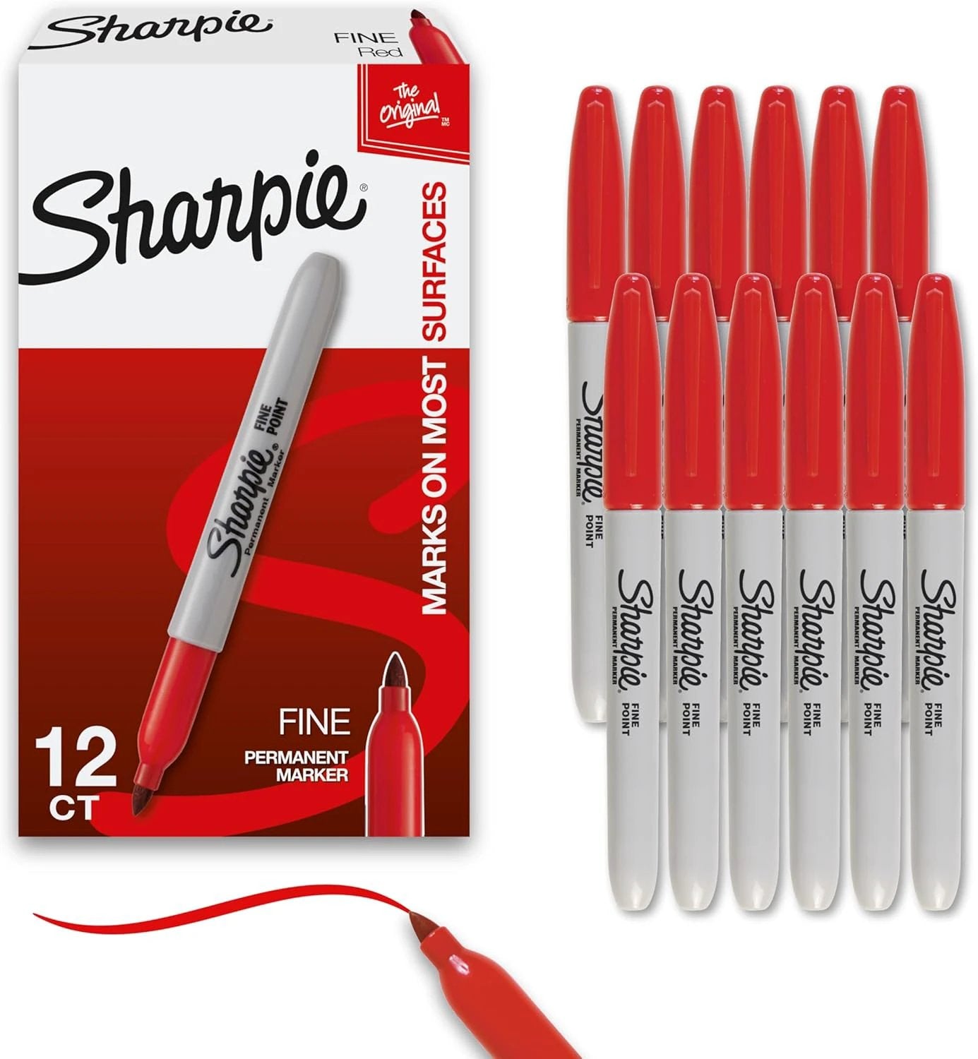 Sharpie fine-point permanent marker set in red, 12-count markers