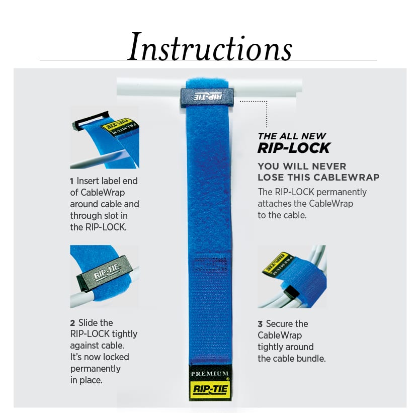 Rip-Tie One Inch Wide Rip-Lock CableWrap - Black 1 pack