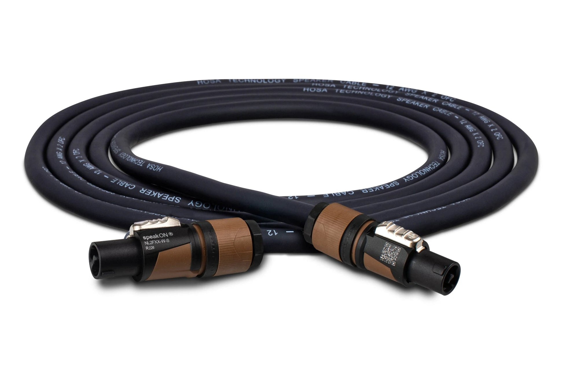 Hosa Edge speaker cable with Neutrik speakON to speakON connectors, dark blue jacket.
