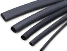 Black heat shrink tubing on a white background