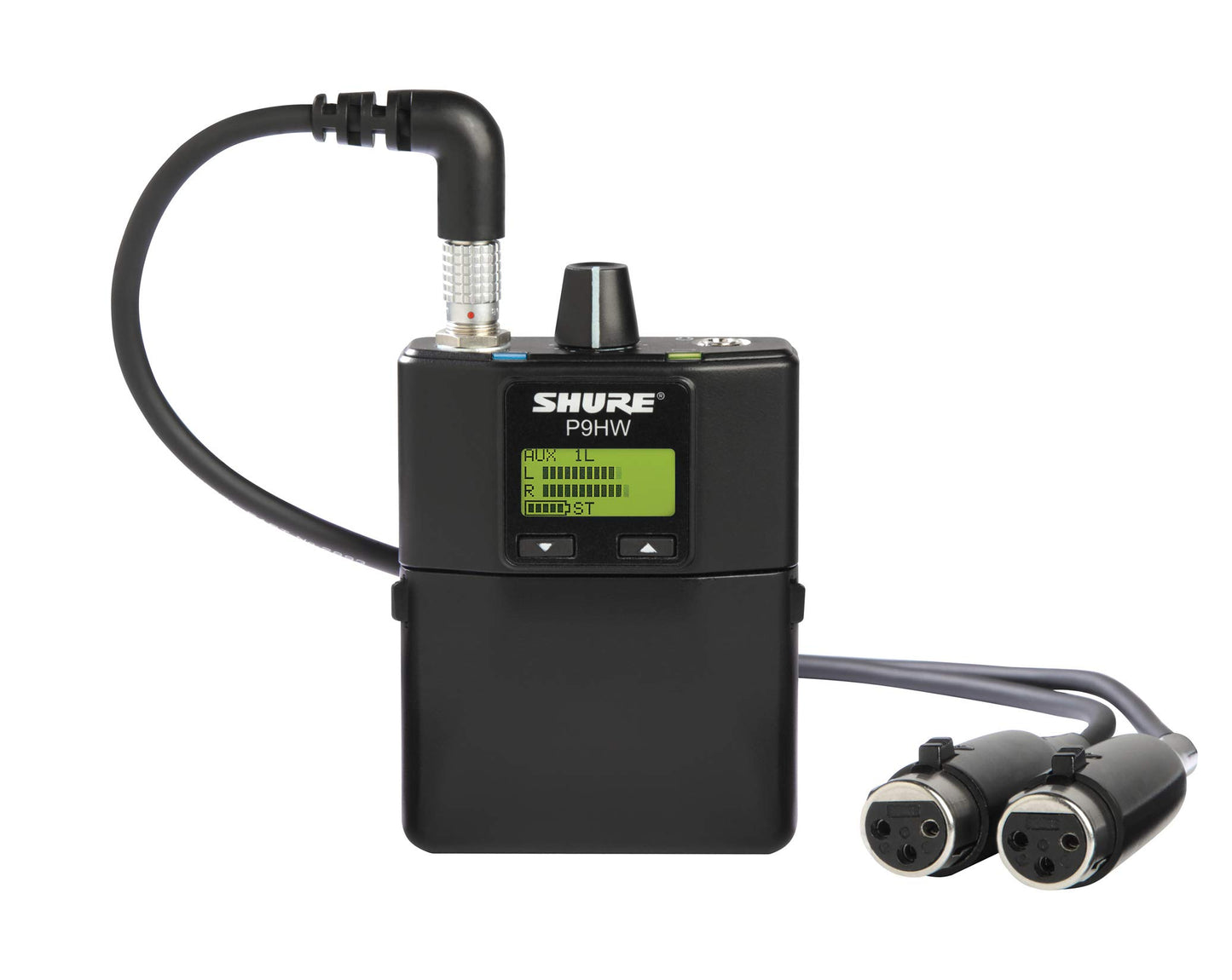Shure p9hw wired bodypack on a white background