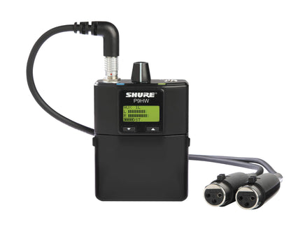 Shure p9hw wired bodypack on a white background