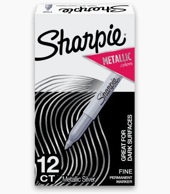 Sharpie Super Permanent Marker, Fine Point, metallic silver, 12-count box