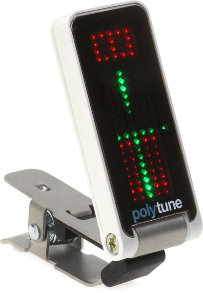 PolyTune guitar tuner with digital display on a white background