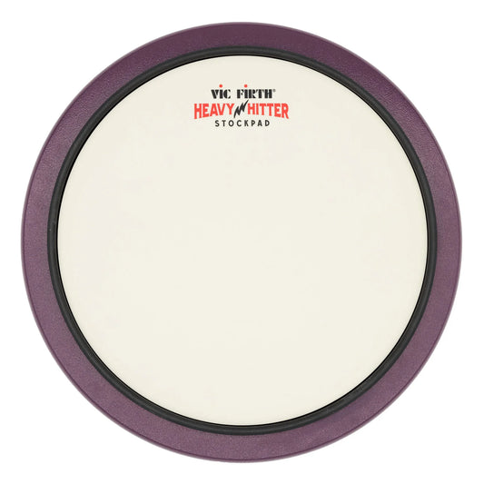 Drum practice pad with purple rim and Vic Firth logo on a white background