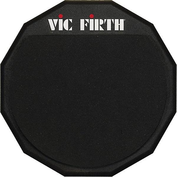 Black drum practice pad with 'Vic Firth' branding on a white background