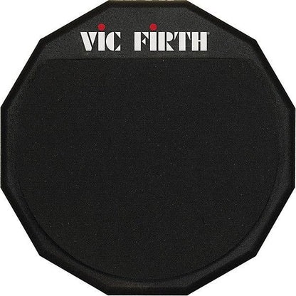 Black drum practice pad with 'Vic Firth' branding on a white background