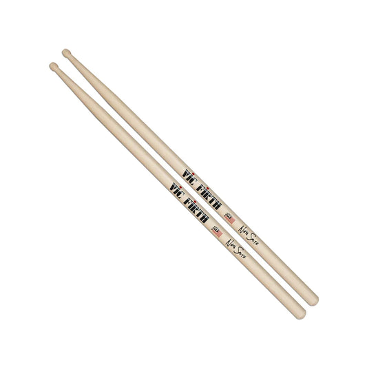 Two drumsticks with Vic Firth branding on a white background