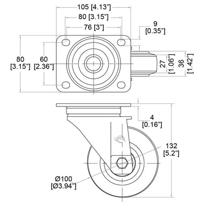 Penn Elcom 4" Swivel Caster with Rubber Blue Wheel W0990-V6