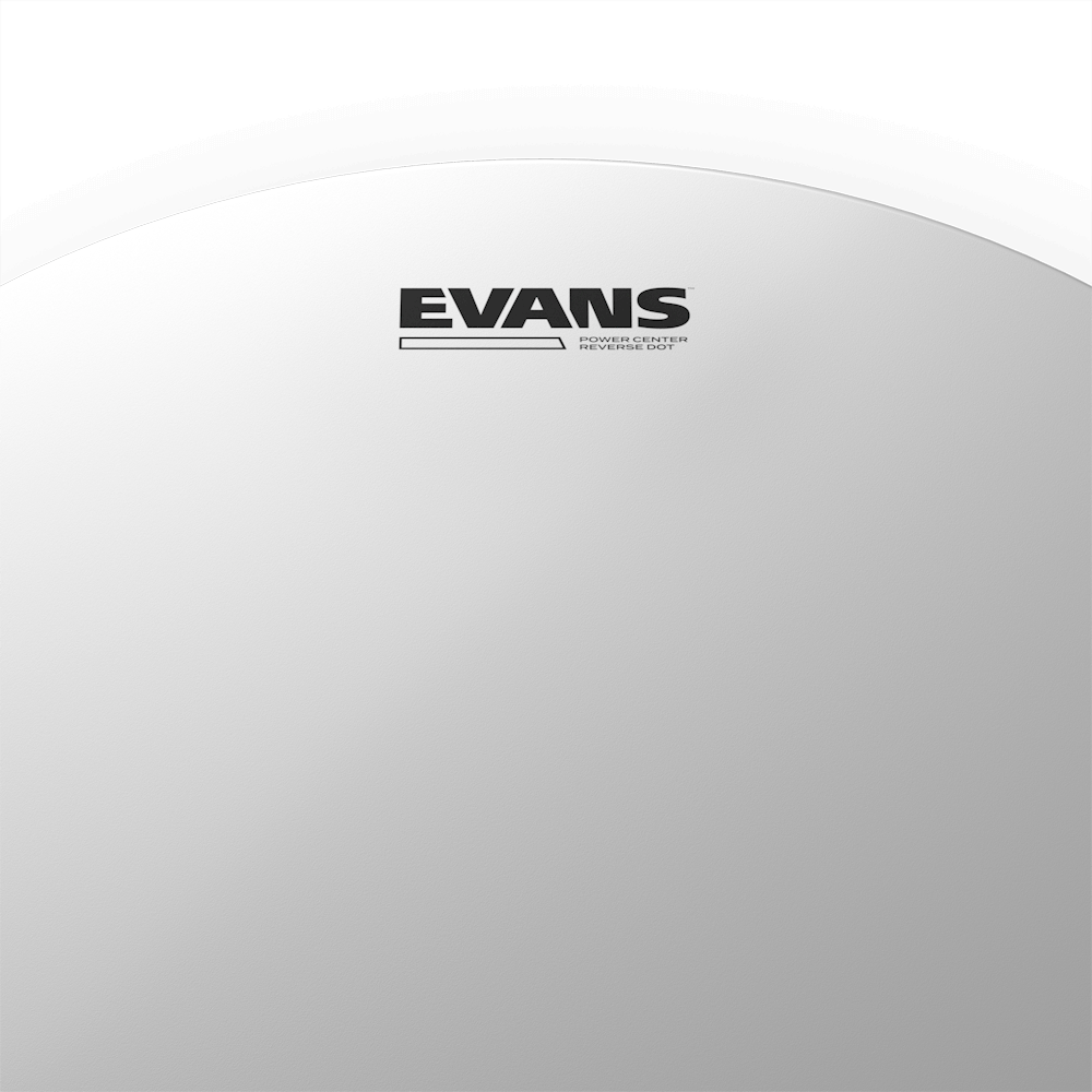 Evans Power Center Reverse Dot snare drumhead; white coated batter, Evans logo visible