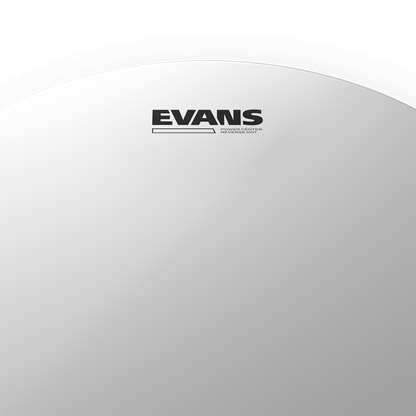 Evans Power Center Reverse Dot snare drumhead; white coated batter, Evans logo visible