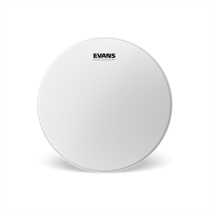 White drum head with 'Evans' branding on a white background