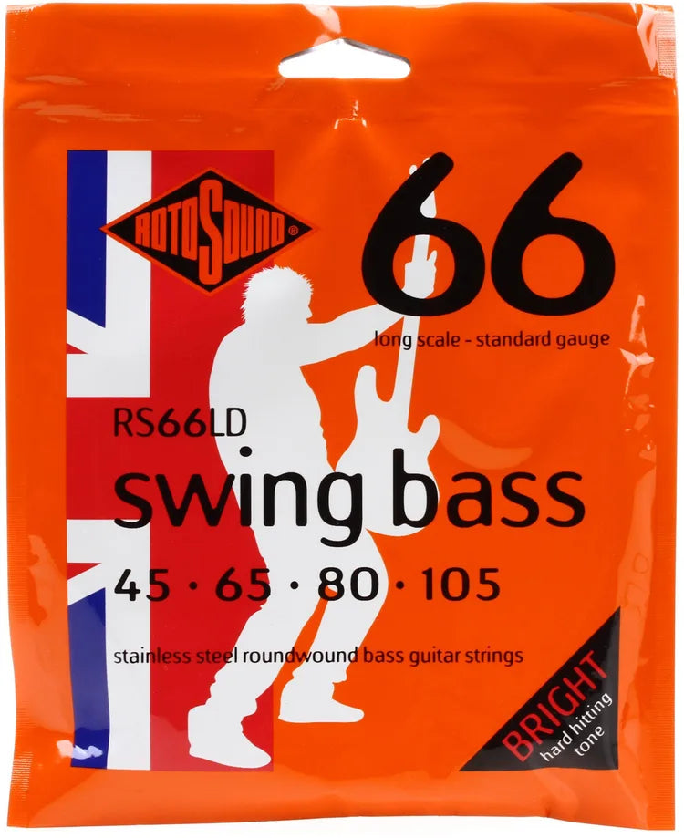 Rotosound RS66LD Swing Bass 66 Stainless Steel Roundwound Bass Guitar Strings - .045-.105 Standard Long Scale