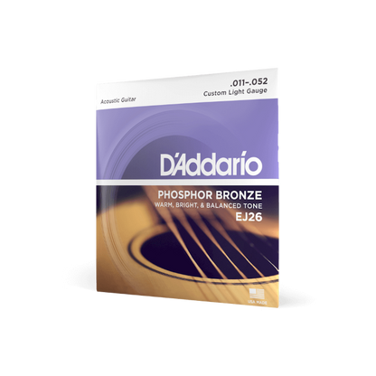 D'Addario EJ26 Phosphor Bronze Acoustic Guitar Strings, 11-52 Custom Light