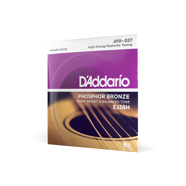 D'Addario EJ38H Phosphor Bronze High Strung Acoustic Guitar Strings, 10-27 Nashville