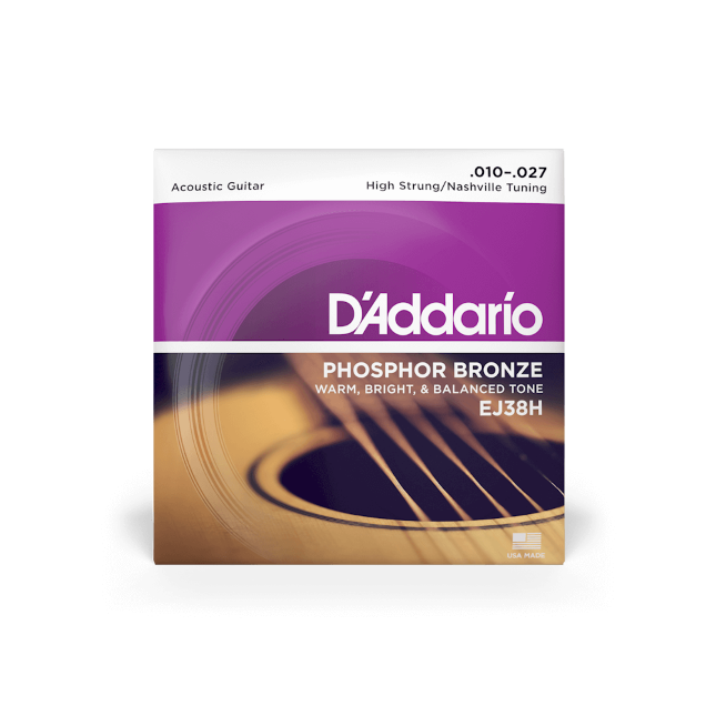 D'Addario EJ38H Phosphor Bronze High Strung Acoustic Guitar Strings, 10-27 Nashville