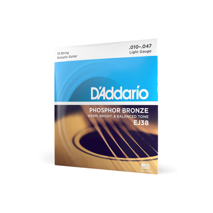D'Addario EJ38 Phosphor Bronze 12-String Acoustic Guitar Strings, 10-47 Light