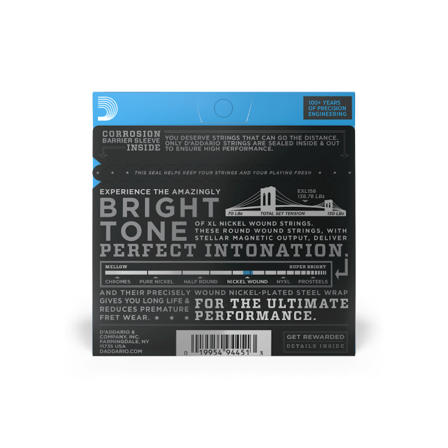 D’Addario EXL158 XL Nickel Would Electric Baritone Guitar Strings – 13-62 Light
