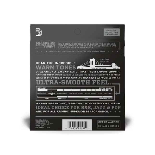 D'Addario 45-132 Regular Light 5-String, Regular Scale, XL Chromes Bass Strings