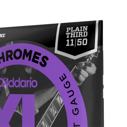 D'Addario ECG24PL XL Chromes Flatwound Electric Guitar Strings -11-50 Jazz Light, Plain Third