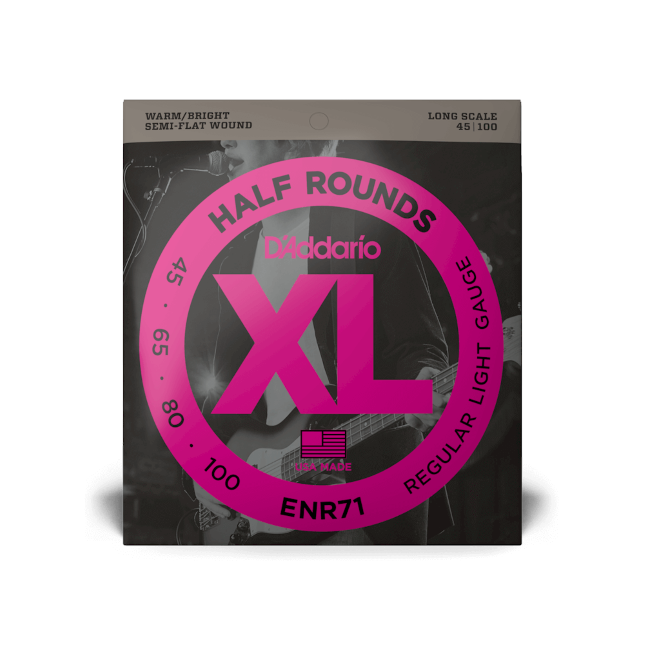 D’Addario ENR71 XL Semi-Flatwound Bass Strings – 45-100 Regular Light Long Scale