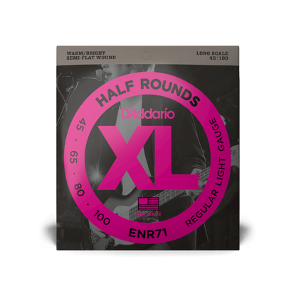 D’Addario ENR71 XL Semi-Flatwound Bass Strings – 45-100 Regular Light Long Scale
