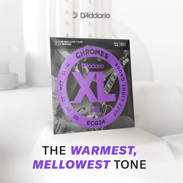 D'Addario ECG24PL XL Chromes Flatwound Electric Guitar Strings -11-50 Jazz Light, Plain Third