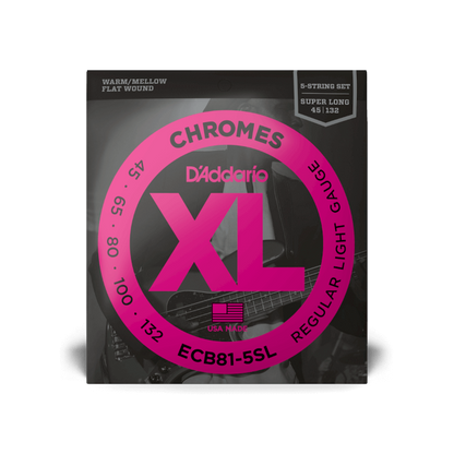 D'Addario 45-132 Regular Light 5-String, Regular Scale, XL Chromes Bass Strings