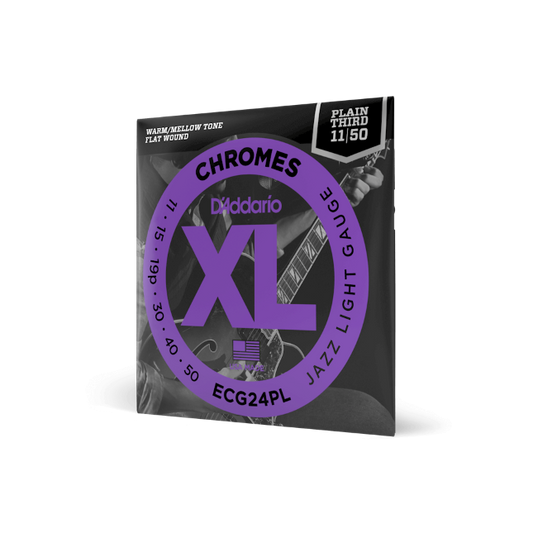 D'Addario ECG24PL XL Chromes Flatwound Electric Guitar Strings -11-50 Jazz Light, Plain Third