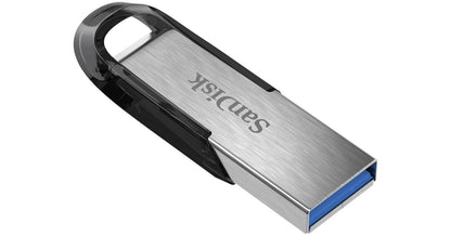 SanDisk 32GB Ultra USB 3.0 flash drive with brushed metal body and blue USB connector